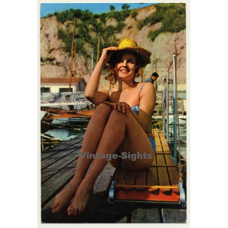 Pinup Girl On Boat Landing Stage *2 / Bikini (Vintage PC Raker ~1960s)