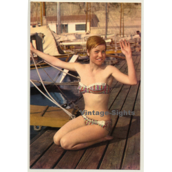 Pinup Girl On Boat Landing Stage / Bikini (Vintage PC Raker ~1960s)
