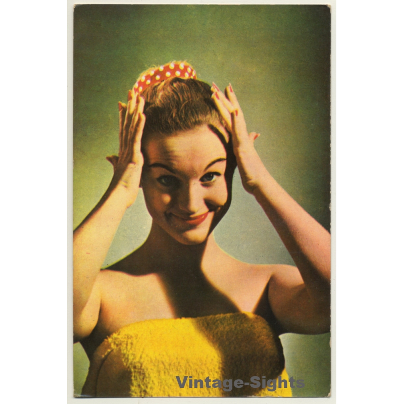 Portrait Of Sweet Pinup Girl / Hairband - Towel (Vintage PC Raker ~1960s)
