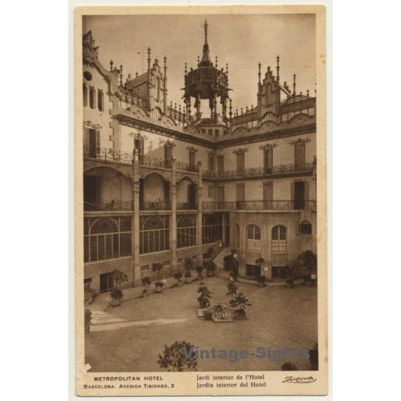 Barcelona: Metropolitan Hotel / Inside Garden (Vintage PC Zerkowitz ~1910s/1920s)