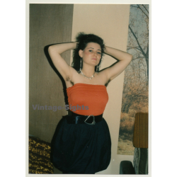 Dressed Darkhaired Woman Shows Hairy Armpits (Vintage Photo Germany ~1990s)