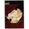 Mature Darkhaired Nude On Red Couch *3 / Curled Up - White Gloves (Vintage Photo Germany ~1990s)