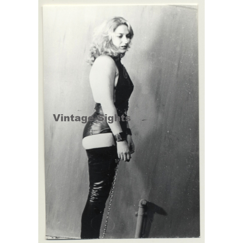 Blonde Beauty Tied In Lacquer Outift 9 / Handcuffs - BDSM (2nd Gen. Photo B/W ~1960s)