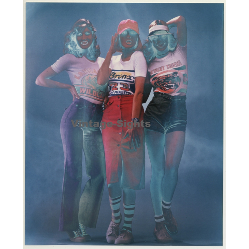 Experimental Photo Art: 3 Hot Jeans Girls From The 1970s (Vintage Photo)
