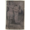 Mistress Spanking Nude Maid's Butt / Cane - BDSM (Vintage Photo ~1940s)