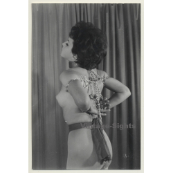 Petite Brunette Semi Nude *2 / Arms Behind Back Restraint - BDSM (2nd Gen. Photo B/W ~1960s)