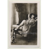 Lascivious Woman In Lounge Chair Shows Legs / Stuffed Animal (Vintage Photo ~1910s)