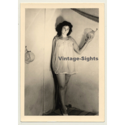 Sweet Woman In Short Transparent Nightgown (Vintage Photo...