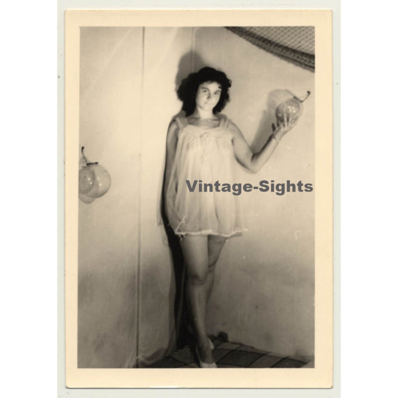 Sweet Woman In Short Transparent Nightgown (Vintage Photo ~1940s/1950s)