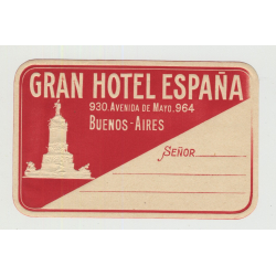 Gran Hotel España - Buenos Aires / Argentina (Vintage Embossed Luggage Label)