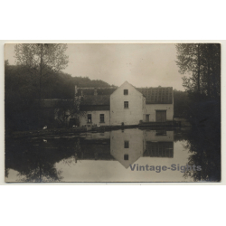 Unidentified Belgian Grange / Reflection In Lake (Vintage RPPC ~1910s/1920s)