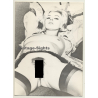 Racy Blonde Nude Lingers On Bed / Suspenders - Eyes (2nd Gen. Photo ~1960s)