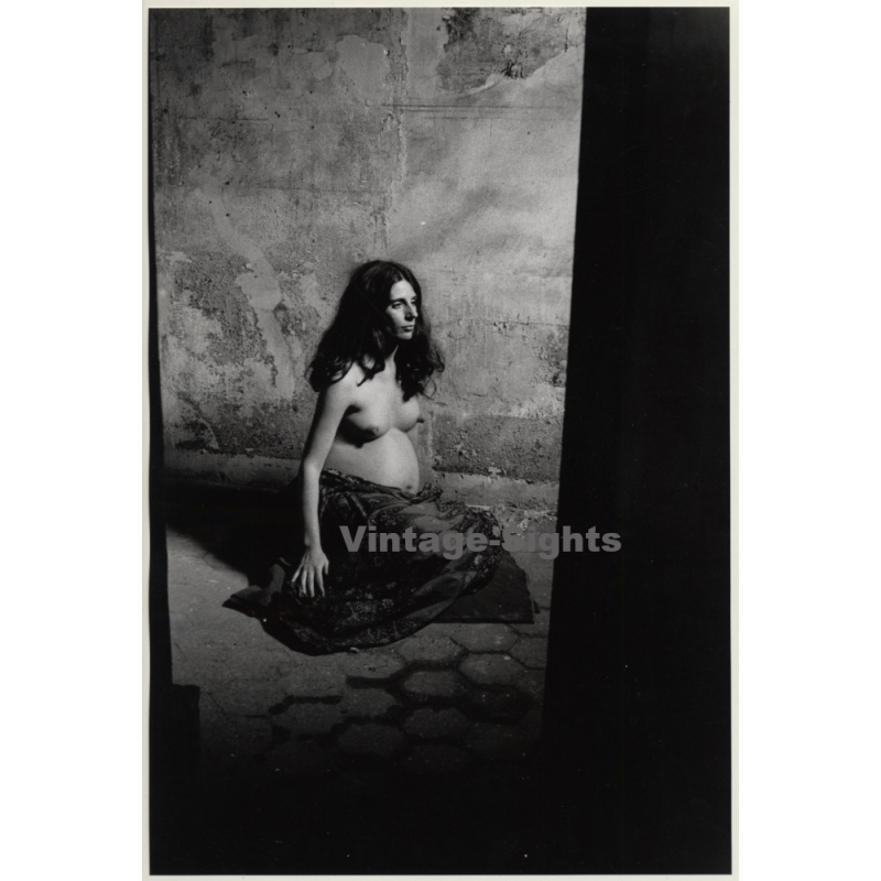 Jerri Bram (1942): Nude Study Of Pregnant Darkhaired Beauty *1 (Vintage Photo ~1970s)