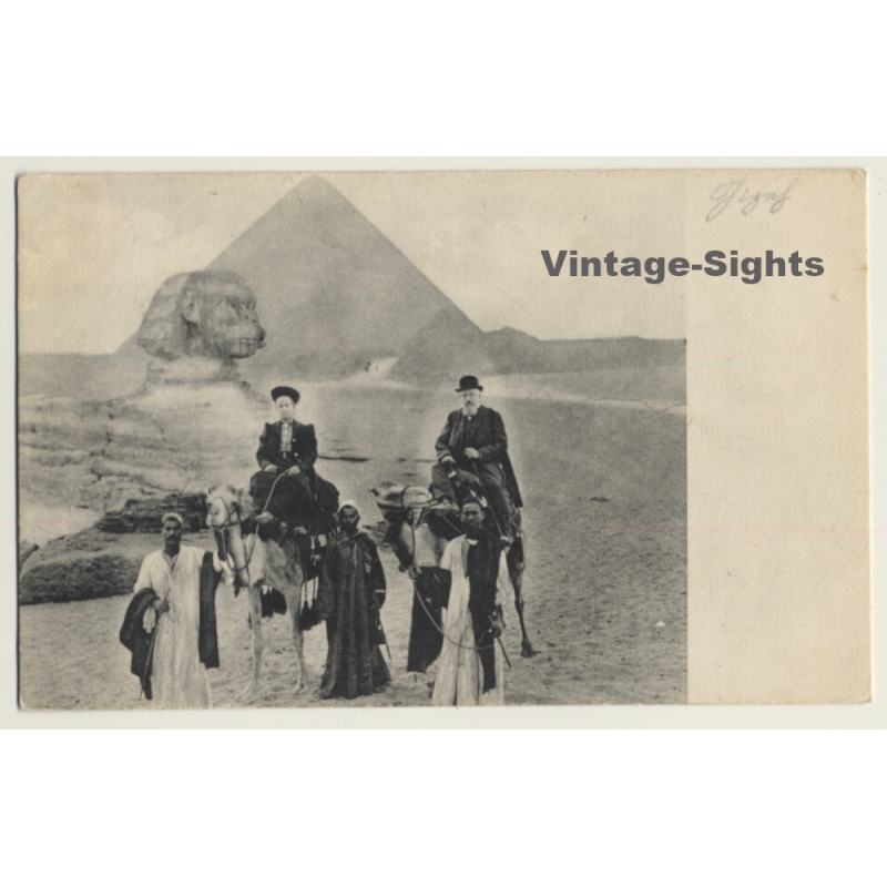 Gizeh / Egypt: Sphinx Pyramide / Camels & Tourists (Vintage PC ~1910s/1920s)
