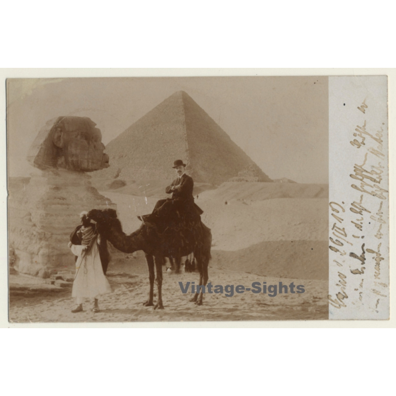 Gizeh / Egypt: Sphinx Pyramide / Tourist On Camel (Vintage RPPC 1910)
