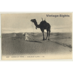6157 Scènes Et Types: Arabe Faisant Sa Prière / Camel (Vintage...