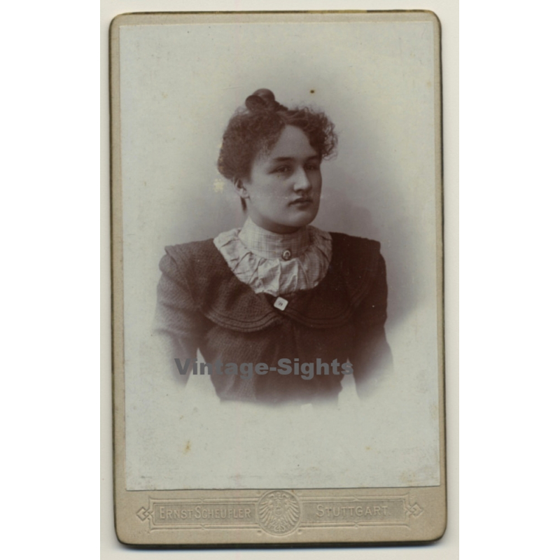 E. Scheufler / Stuttgart: Woman In Victorian Blouse / Hairstyle (Vintage CDV / Carte De Visite ~1880s/1890s)