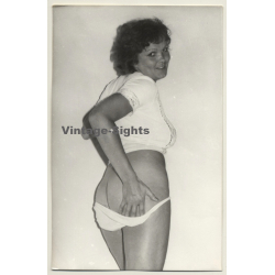 Brunette Curlyhead Pulls Down Panties / Butt (Vintage Photo GDR ~1970s/1980s)
