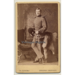 Th.Kirsten / Dresden-Neustadt: Soldier - Saber - Uniform - Fur (Vintage CDV / Carte De Visite ~1880s)
