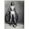 Pretty Blonde Semi Nude On Wagon Wheel *3 / Ball & Chain - BDSM (Vintage Photo GDR ~ 1960s)