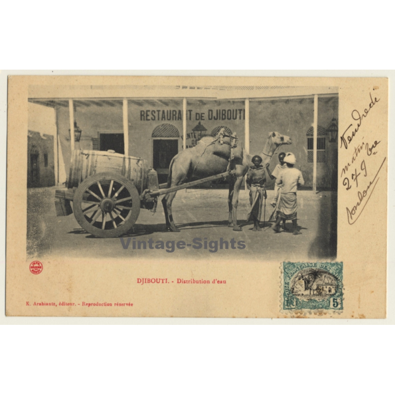 Djibouti: Distribution D'Eau / Camel - Restaurant - Ethnic (Vintage PC ~1910s) Djibouti: Distribution D'Eau / Camel - Restaurant - Ethnic (Vintage PC ~1910s)