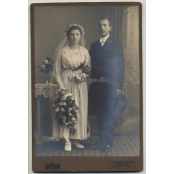 M.Marschner / Schönlinde: Wedding Couple / Flowers (Vintage Cabinet Card ~1910s/1920s)