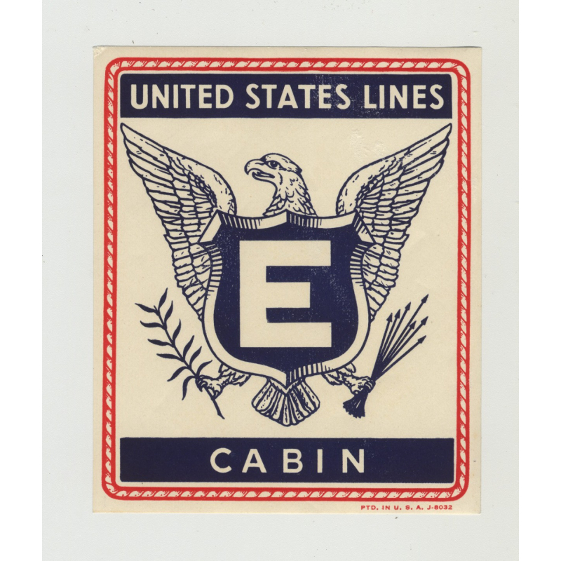 United States Lines - E Cabin  (Vintage US Shipping Line Luggage Label)