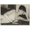 Pensive Shorthaired Nude Rests On Blanket / Boobs (Vintage Photo GDR ~1980s)