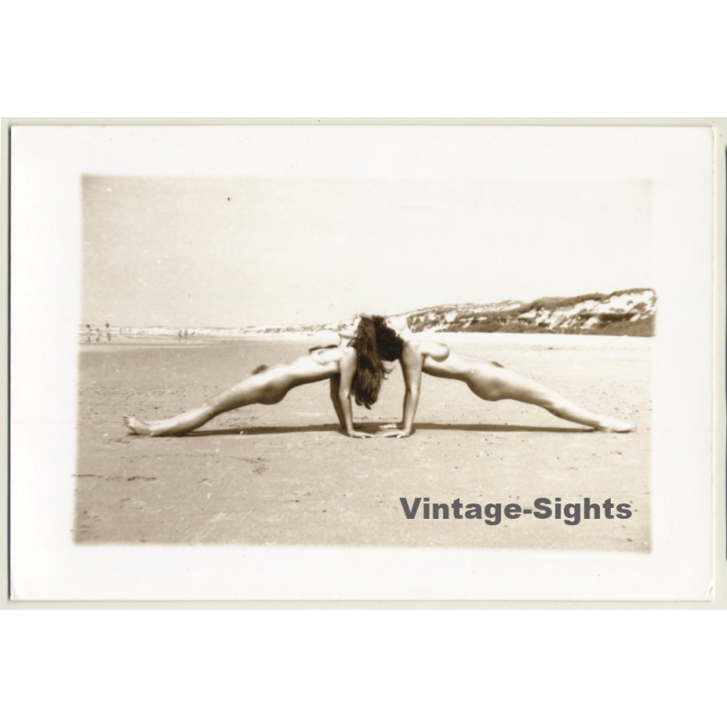 2 Slim Nudes Pose Together On Beach / Nudism (Vintage RPPC ~1980s)