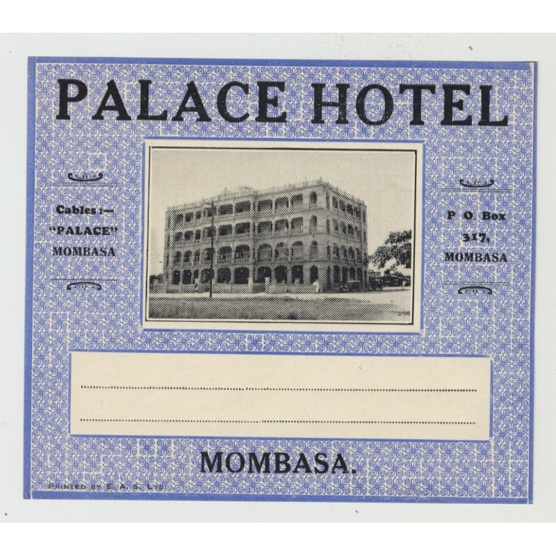Palace Hotel - Mombasa / Kenya (Vintage Luggage Label) Palace Hotel - Mombasa / Kenya (Vintage Luggage Label)