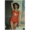 Slim Darkhaired Woman Shows Hairy Armpits / Negligee (Vintage Photo Germany ~1990s)