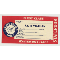 S.S. Leviathan / United States Lines (Vintage Shipping Line Luggage Label)
