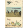 Maghreb: Feliz Pascuas / Camels - Berber (Vintage RPPC Hand Tinted)