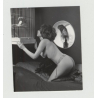 Pretty 1950s Nude Admires Parrot In Cage / 50s Design - Suspenders (Vintage Amateur Photo)
