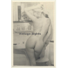 Slim Blonde Nude Looks At Bathroom Mirror / Butt (Vintage Photo Spain ~1960s/1970s)