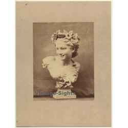 Antique Bust: Pretty Girl With Wreath Of Flowers / Torso (Vintage Albumen Silver Print ~1900s)