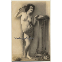 S.A.P.I. 2069: Standing French Nude / Mirror - Boudoir (Vintage RPPC ~1920s)