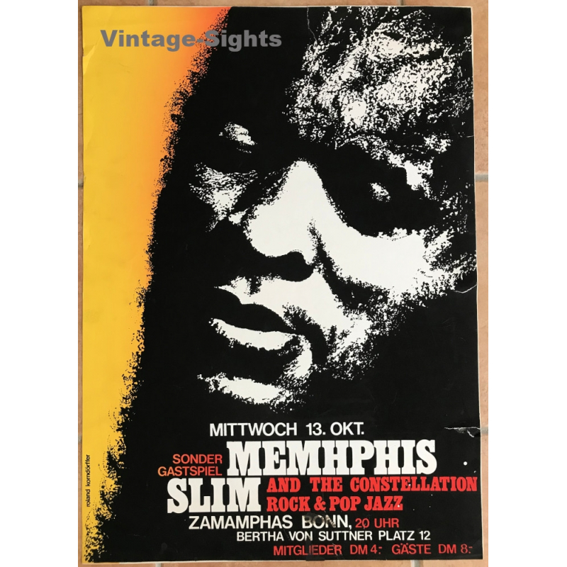 Memphis Slim & The Constellation / Zamamphas - Bonn (Vintage Blues Concert Screen Print 1960s/1970s )