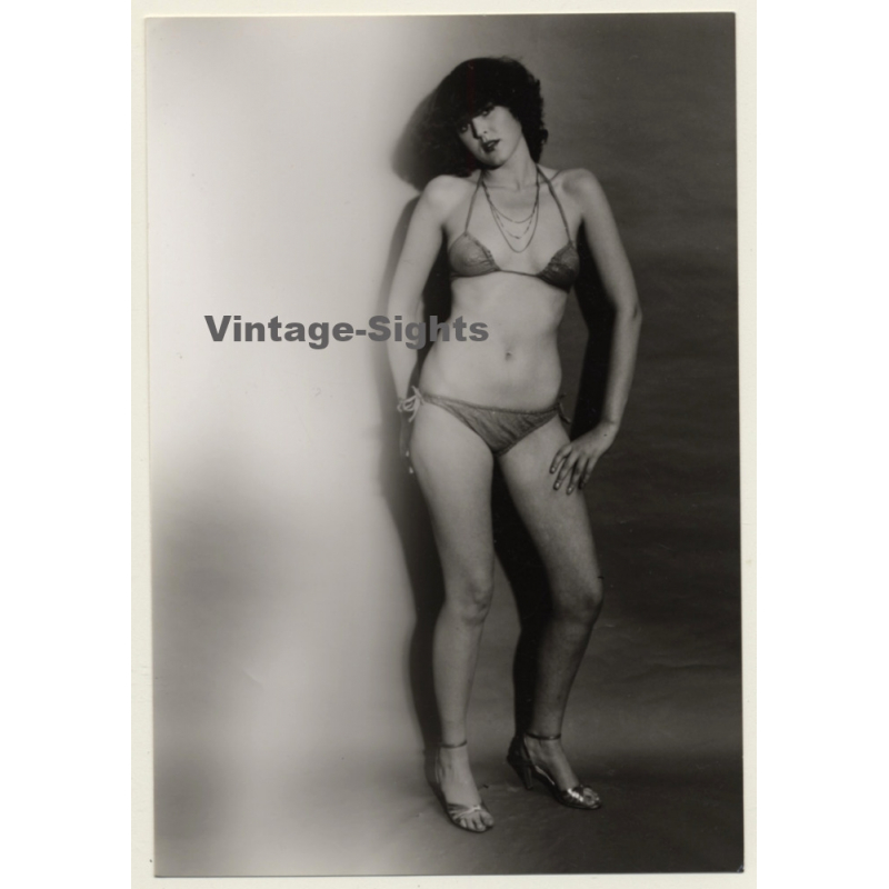 Lascivious Brunette Woman In Bikini / Pin-up (Vintage Photo GDR ~1980s)