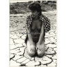Natural Brunette Nude Kneeling On Dry Soil / Boobs (Vintage Photo GDR ~1970s)