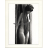 R.Folco: Nude Woman Peeks Throughs Stripe Curtain / Boobs (Vintage Photo France 1970s)