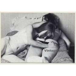 2 Semi Nudes In Lesbian Encounter*8 / Butt - Risqué (Vintage PC ~1970s)