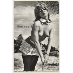 Seductive Topless Blonde / Collar - Overknees - Pin-Up (Vintage RPPC ~1950s)