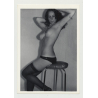 Mature Semi Nude W. Great Body Stretches Out On Bar Chair (Vintage Amateur Photo B/W)