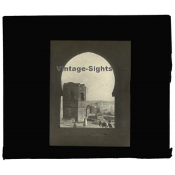 Maghreb / Africa: Town View Through Mosque Window (Vintage Glass Dia Positive 1910s)