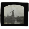 Netherlands: Windmill / Dutch Barges (Vintage Glass Dia Positive 1910s)