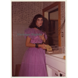Tied Brunette Maid With Collar Does Dishes / Bondage - BDSM (Vintage Photo USA ~1970s)