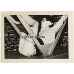 Semi Nude Maid Tied To Rack*1 / Gag - BDSM (Vintage RPPC ~1960s)