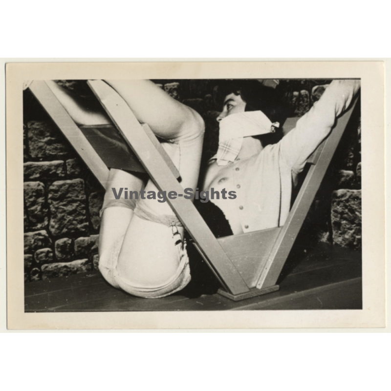 Semi Nude Maid Tied To Rack*1 / Gag - BDSM (Vintage RPPC ~1960s)