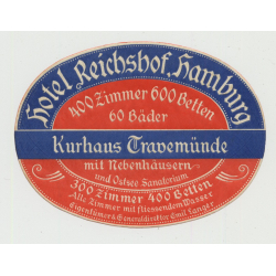 Hotel Reichshof Hamburg - Kurhaus Travemünde / Germany (Vintage Luggage Label)